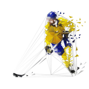 曲棍球运动员, 多边形矢量插图。冰球低聚冰球运动员