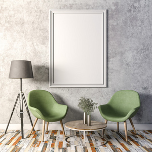 与空白帧和椅子美丽洁净室内的 3d 渲染