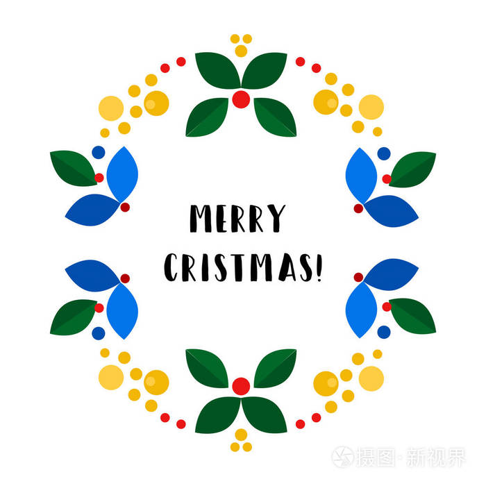 圣诞花圈矢量斯堪的纳维亚风格平面设计