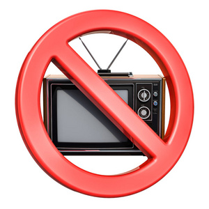 禁止的标志与电视设置, 3d 渲染隔绝在白色背景上