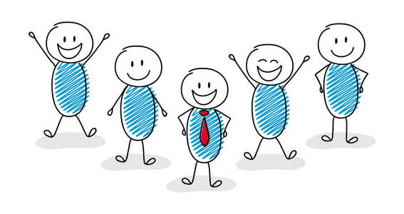 一群卡通人物跟随组长.向量照片