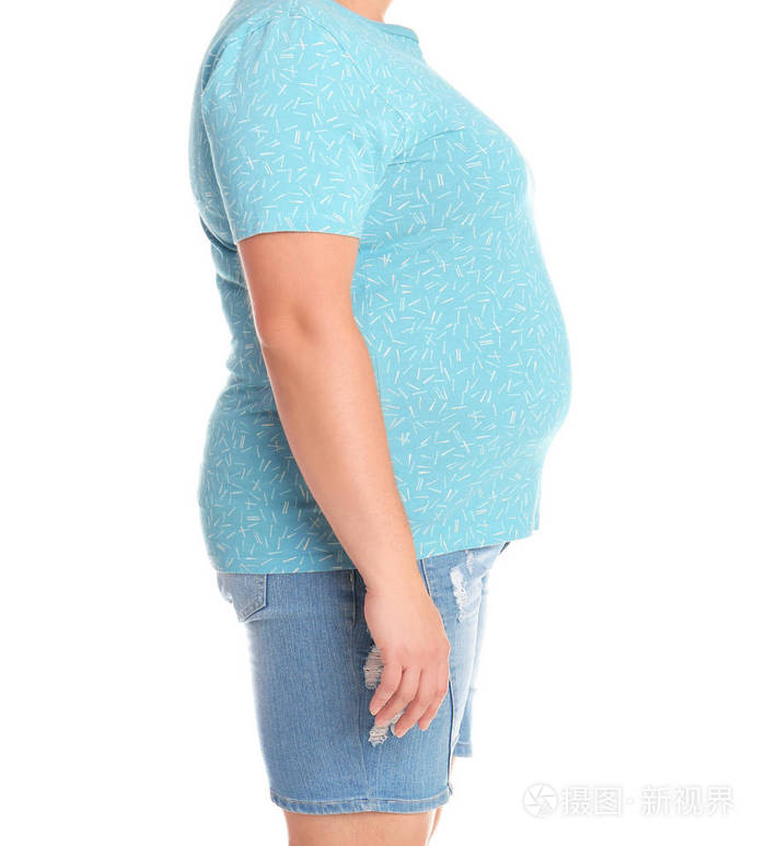 白人背景的胖女人特写镜头减肥