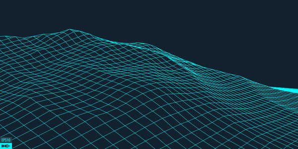 抽象矢量风景背景。网络空间网格。3d 技术矢量图