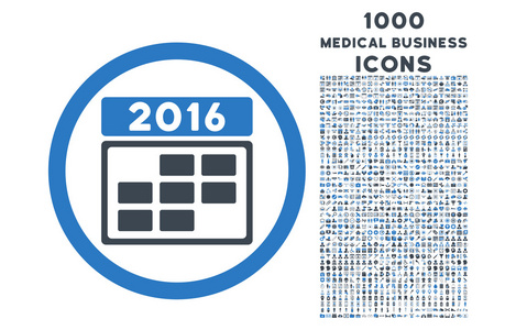 2016 日历网格圆形的图标与 1000年奖金图标
