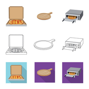 比萨和食品标志的矢量设计。一套比萨和意大利股票符号的网站