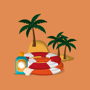 棕榈树与度假旅行图标图像