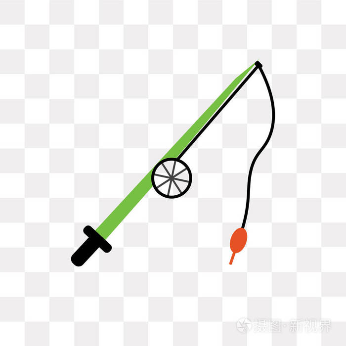 钓鱼竿矢量图标隔离在透明背景上, 钓鱼竿标志概念插