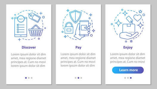 在线购物入职移动应用程序页面屏幕的线性概念