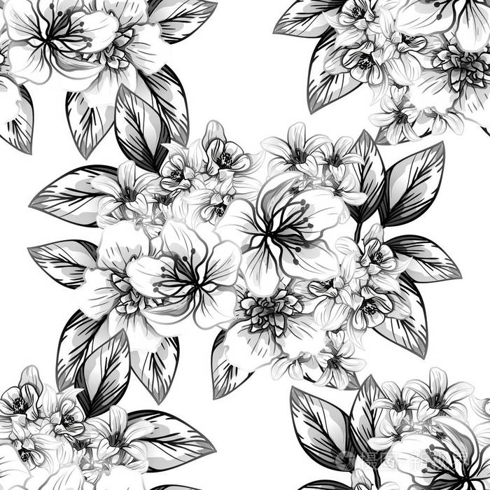 花卉单独纹样图案黑白图片