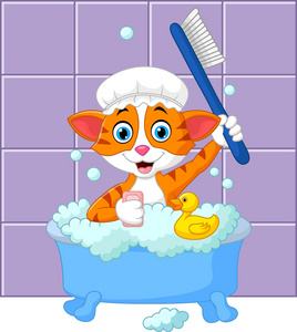 卡通逗猫洗澡时间图片