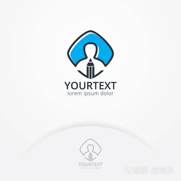 创意人物 logo 设计.矢量标志剪影一个人用铅笔象征创造力.