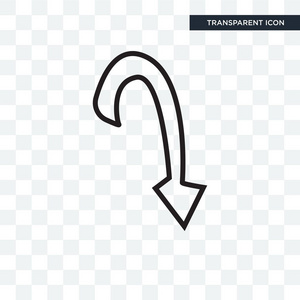 在透明 backgr 上隔离的弧形向下箭头矢量图标照片