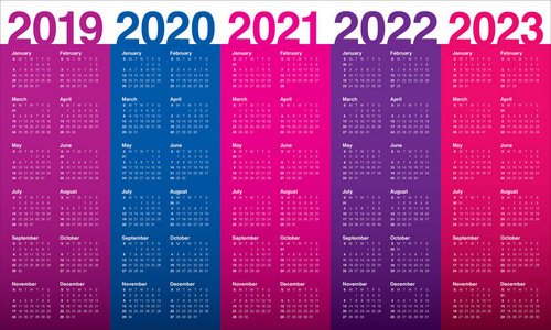 年 2019 2020 2021 2022 2023 月历矢量设计模板, 简洁整洁的设计照片