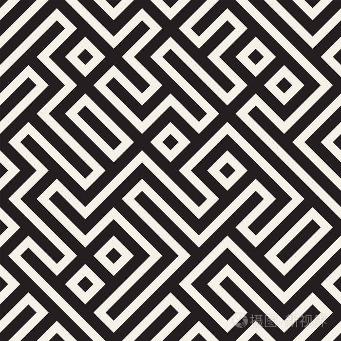 不规则迷宫线格子.抽象的几何背景设计.矢量无缝黑白图案