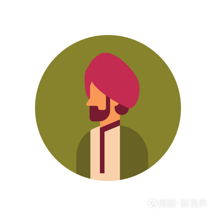 印第安人面孔头像穿戴全国传统衣裳印度教男性卡通人物肖像隔离平