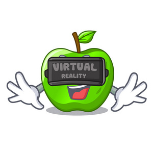 虚拟现实完美的新鲜绿色苹果卡通矢量插画照片