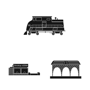 列车和车站标识的孤立对象。网上火车票股票符号的收集