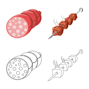 肉类和火腿标志的矢量设计。肉和烹调股票向量例证的集合
