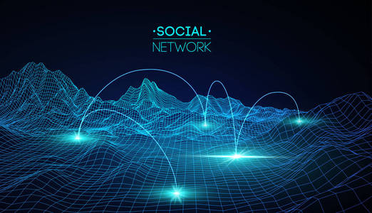 六角图网络概念蓝色的向量图.未来派六角矢量图.未来派六角矢量图.