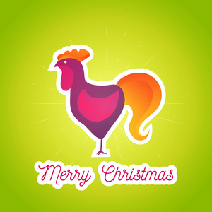 现代卡通海报圣诞快乐2017与明亮的公鸡。