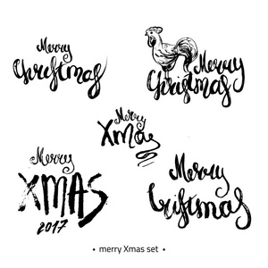 现代手绘圣诞快乐2017字母集与素描