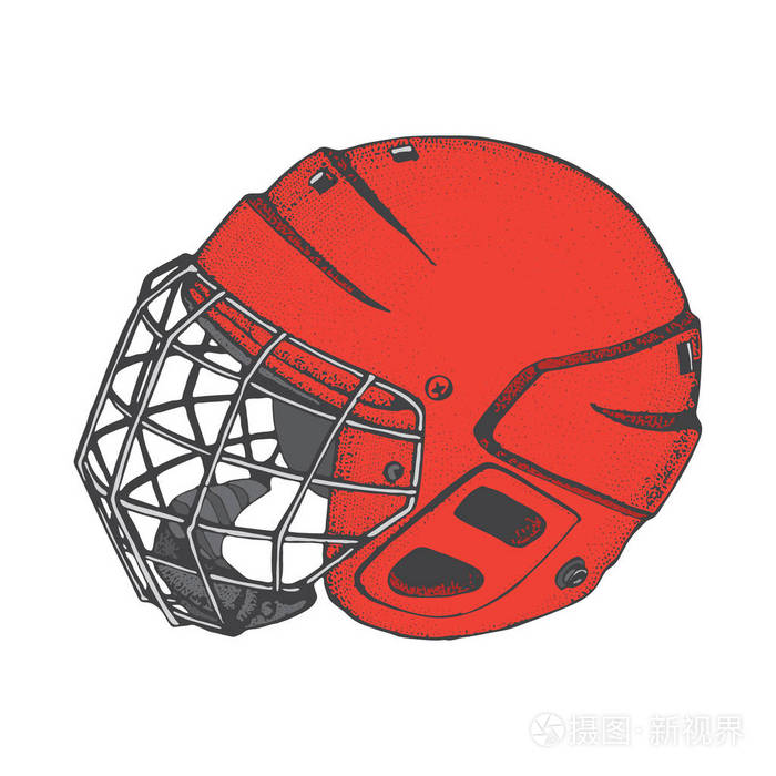 冰球运动器材.手绘红色头盔的卡通风格
