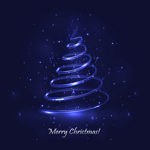 神奇的圣诞树。深蓝色背景