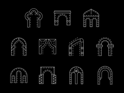 类型的拱白线矢量图标集合