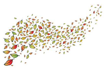 在风中,周围的树叶飞落.矢量图照片