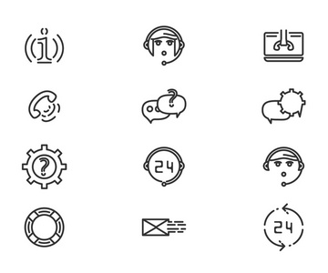 支持服务和电话销售矢量图标集