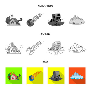 自然和灾难符号的孤立对象。收集自然和风险股票向量例证
