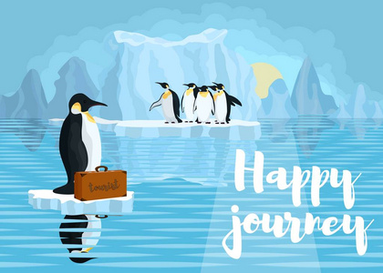 海报与企鹅.抗击地球全球变暖的斗争.股票矢量图照片