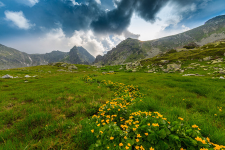 山上的景色和风暴云的特兰西瓦尼亚阿尔卑斯山