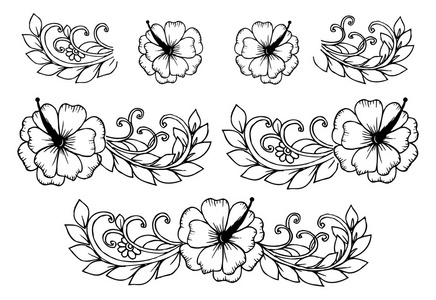 一整套涂鸦花卉元素设计或着色图片