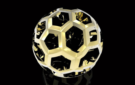 金色球形球3d 渲染在黑色背景下被隔离