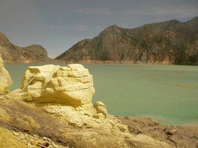 对印尼 Ijen 酸性口湖的看法硫矿和有毒天然气