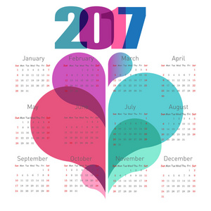 抽象的日历 2017年与多彩形状