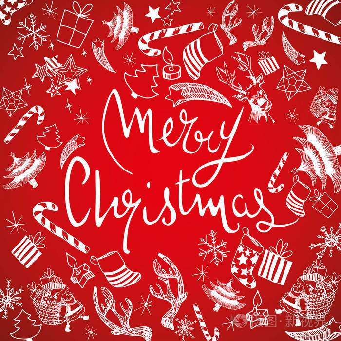 甜蜜的圣诞节涂鸦全矢量线插图