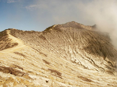 对印尼 Ijen 火山火山口的看法硫矿和有毒天然气