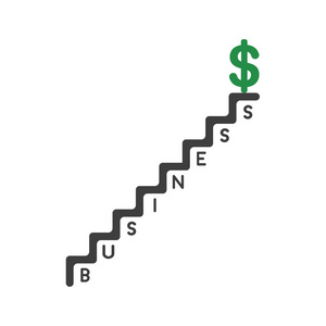 在商务楼梯上的美元符号的矢量插图图标概念