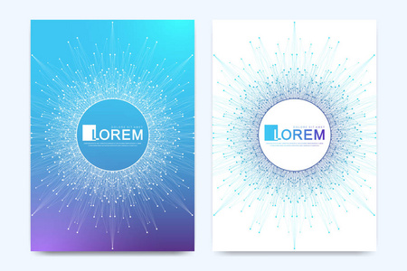 A4 大小的小册子传单传单封面横幅目录杂志或年度报告的现代矢量模板。未来的科技设计。介绍与曼荼罗。线丛