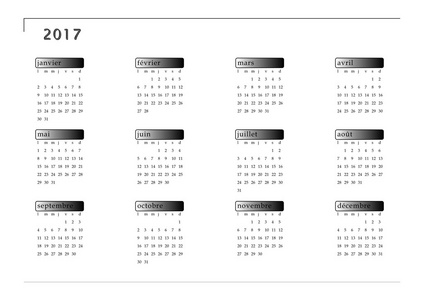 简单的日历，在 2017 年法语语言