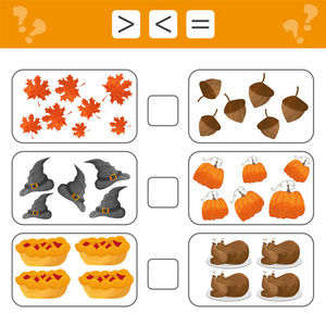 学习数学, 数字选择更多, 少或等于。儿童任务