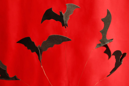 红色背景下的装饰蝙蝠照片图片