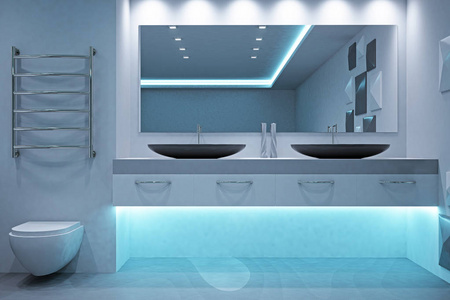 现代未来的浴室内饰。风格和设计理念。3d 渲染
