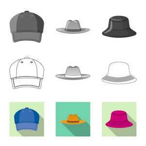 帽子和盖帽符号的孤立对象。网站的头饰和附属股票符号集