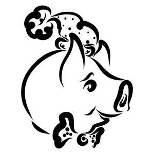 画一只小猪的头圣诞帽上的一只快活的猪头照片