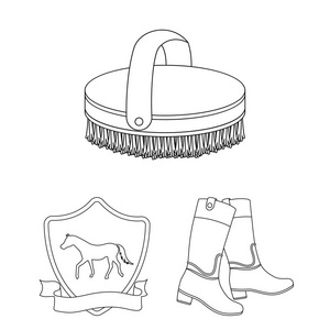 竞技场和马轮廓图标集合中的设计。赛马和设备矢量符号股票网站插图