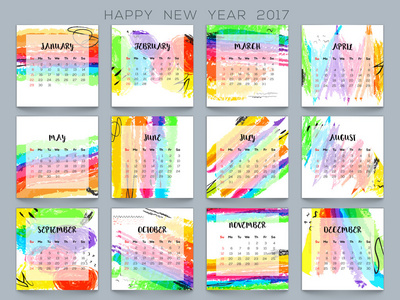 五颜六色的2017年新年日历。