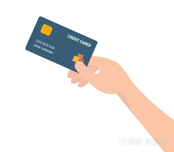 手控股信用卡。矢量平面插画